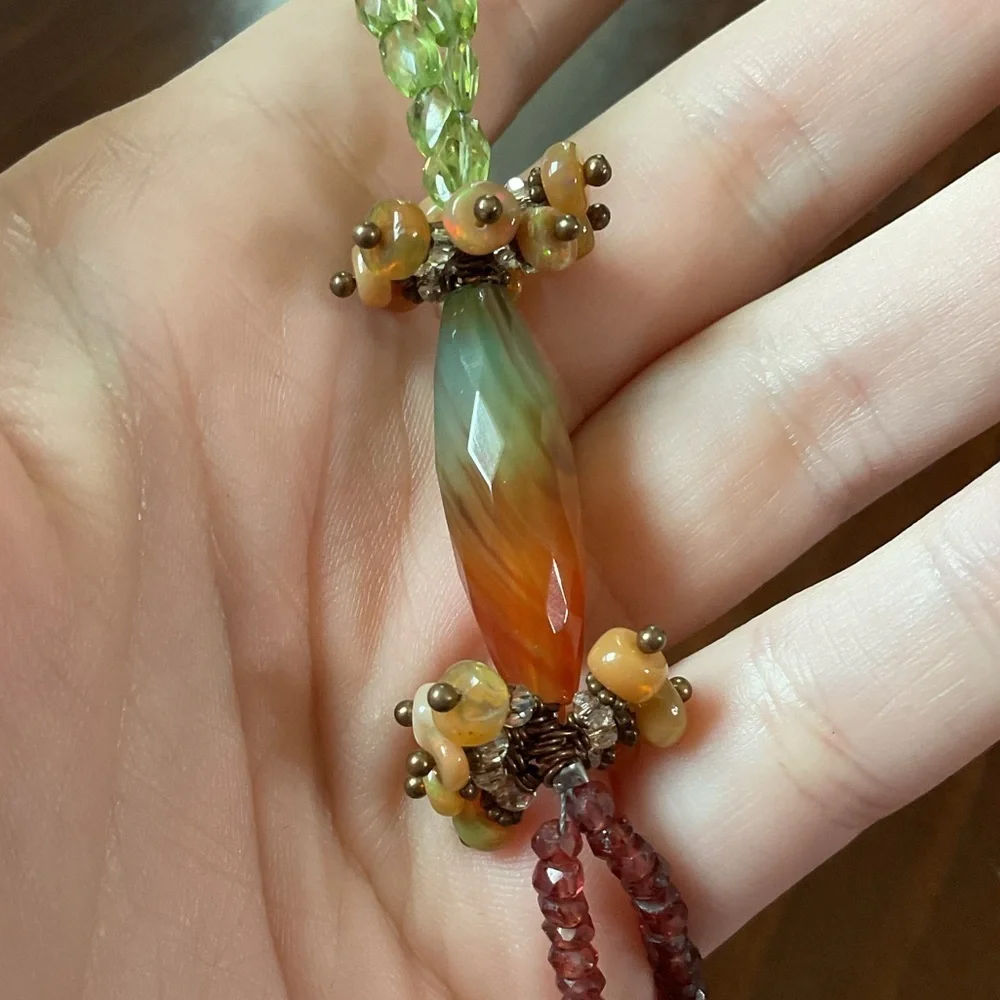 Vintage Beaded Tourmaline Fire Opal Garnet Peridot Necklace
